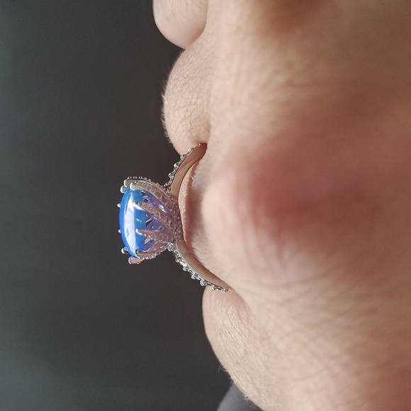 STERLING SILVER BLUE OPAL RING - Picture 3 of 5